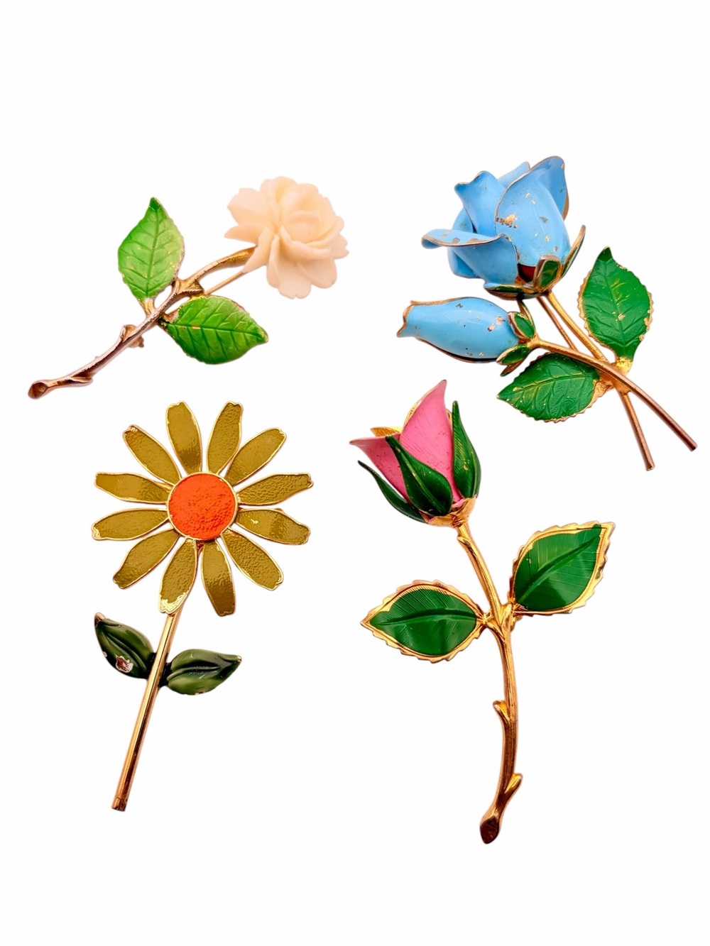Vintage 60s Lot of Enameled Floral Brooches